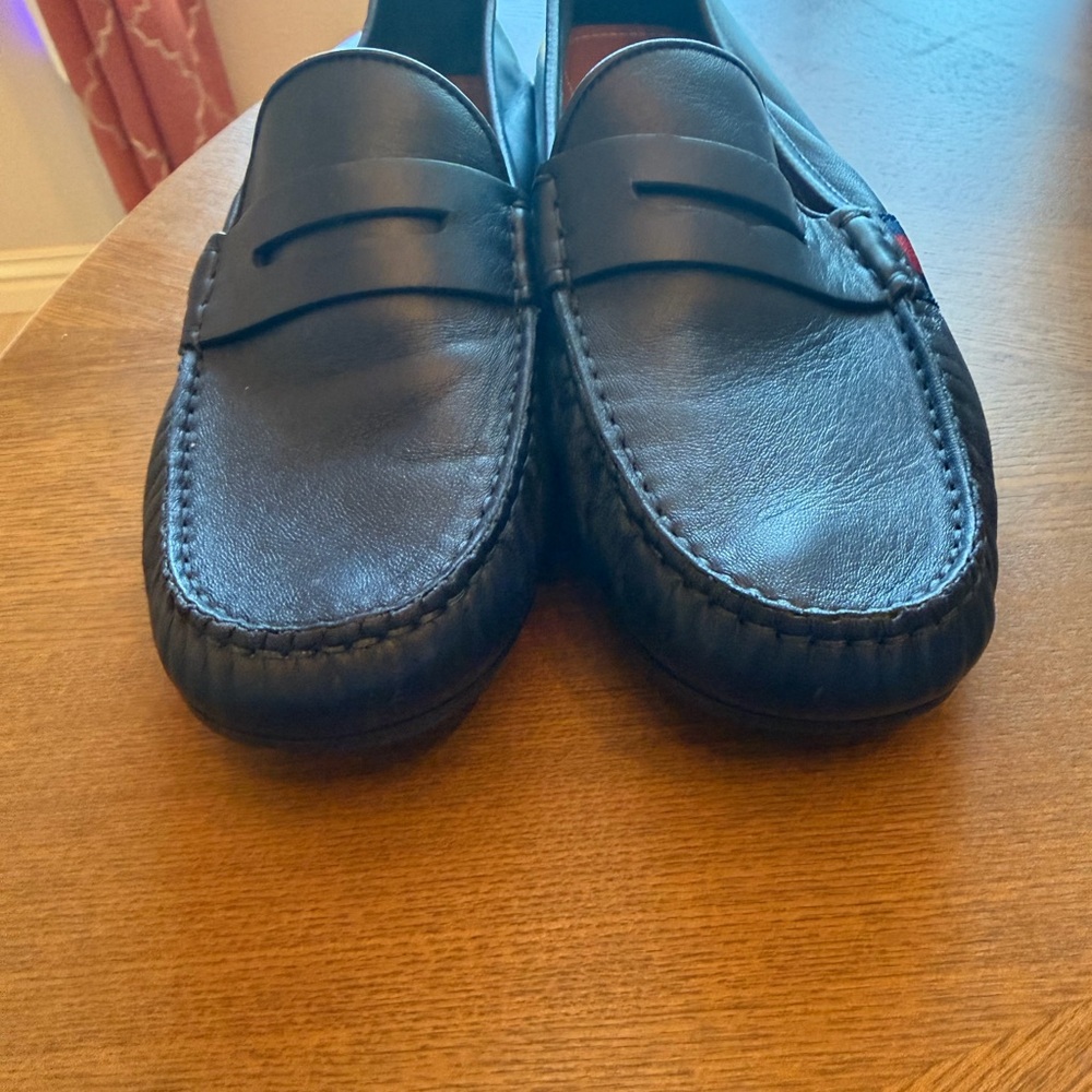 Men's Navy Gucci Web Accent Driver Loafers - Picture 8 of 10